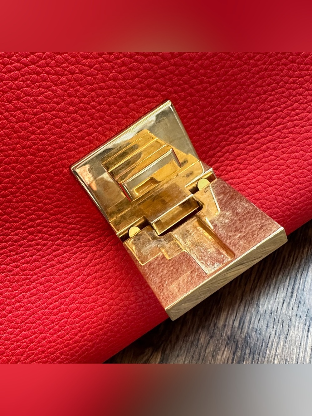 CELINE Red Grained Leather And Suede Medium Trapeze Bag - Picture 4 of 16